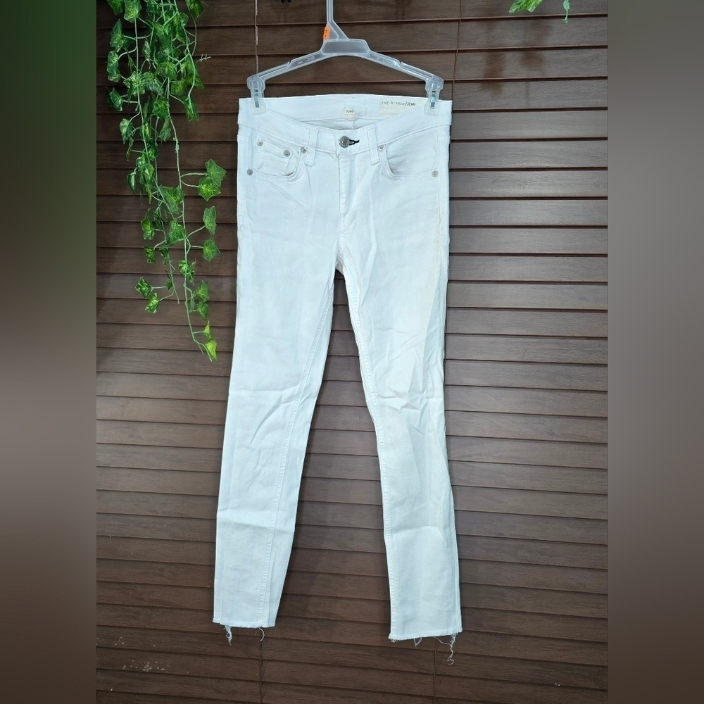 Rag & Bone Raw Hem Skinny Cropped Stretchy Women's White Jeans Size 24